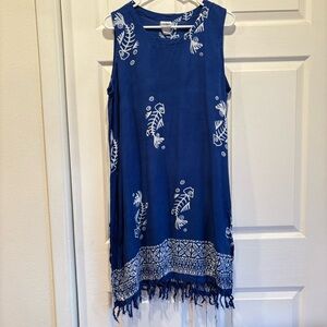 Vintage Hi Lites Hawaiian Tropical Blue Swimsuit Coverup Dress - Size Medium